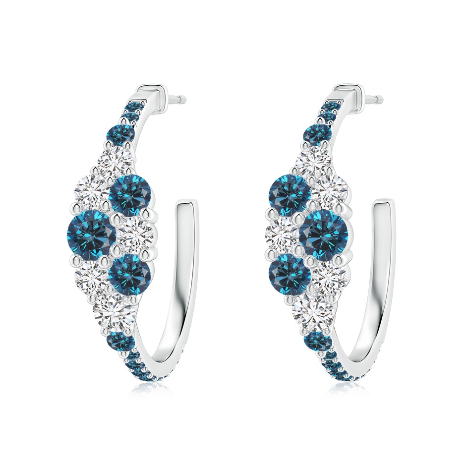 4mm AAA White & Blue Diamond Cluster Asymmetrical Hoop Earrings in S999 Silver 