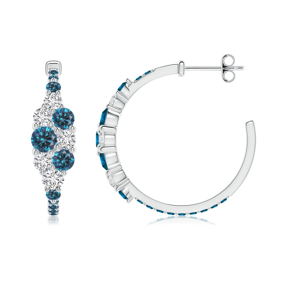 4mm AAA White & Blue Diamond Cluster Asymmetrical Hoop Earrings in S999 Silver side 199
