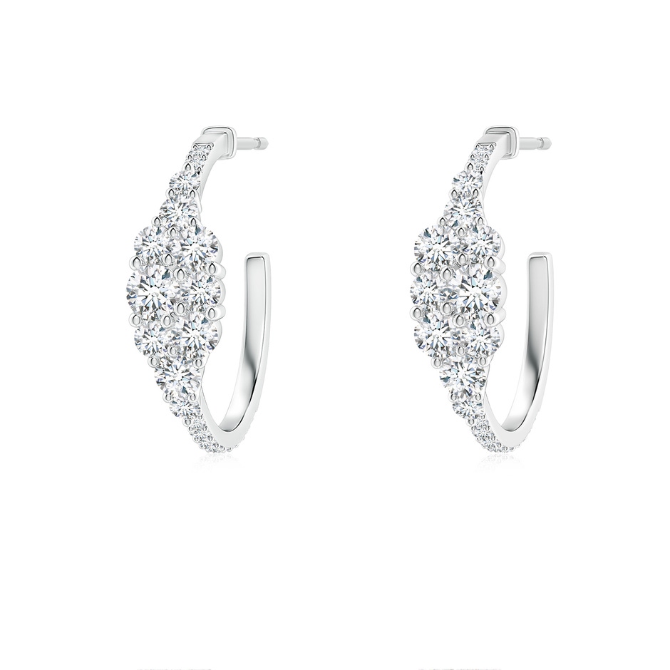 3.1mm GVS2 Diamond Clustre Asymmetrical Hoop Earrings in White Gold 