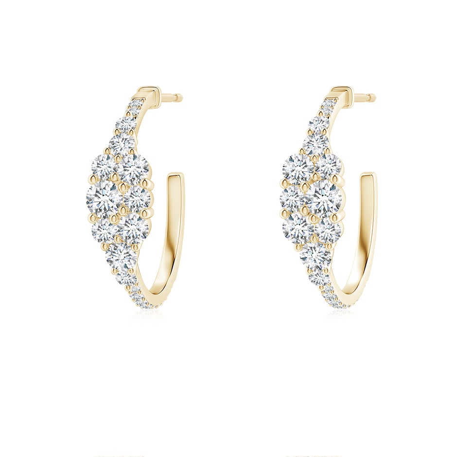 3.1mm GVS2 Diamond Cluster Asymmetrical Hoop Earrings in Yellow Gold 