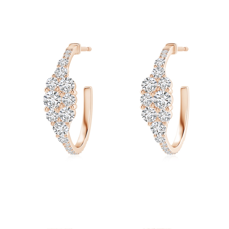 3.1mm HSI2 Diamond Cluster Asymmetrical Hoop Earrings in Rose Gold 