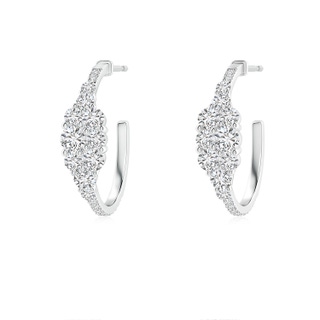 3.1mm HSI2 Diamond Cluster Asymmetrical Hoop Earrings in White Gold