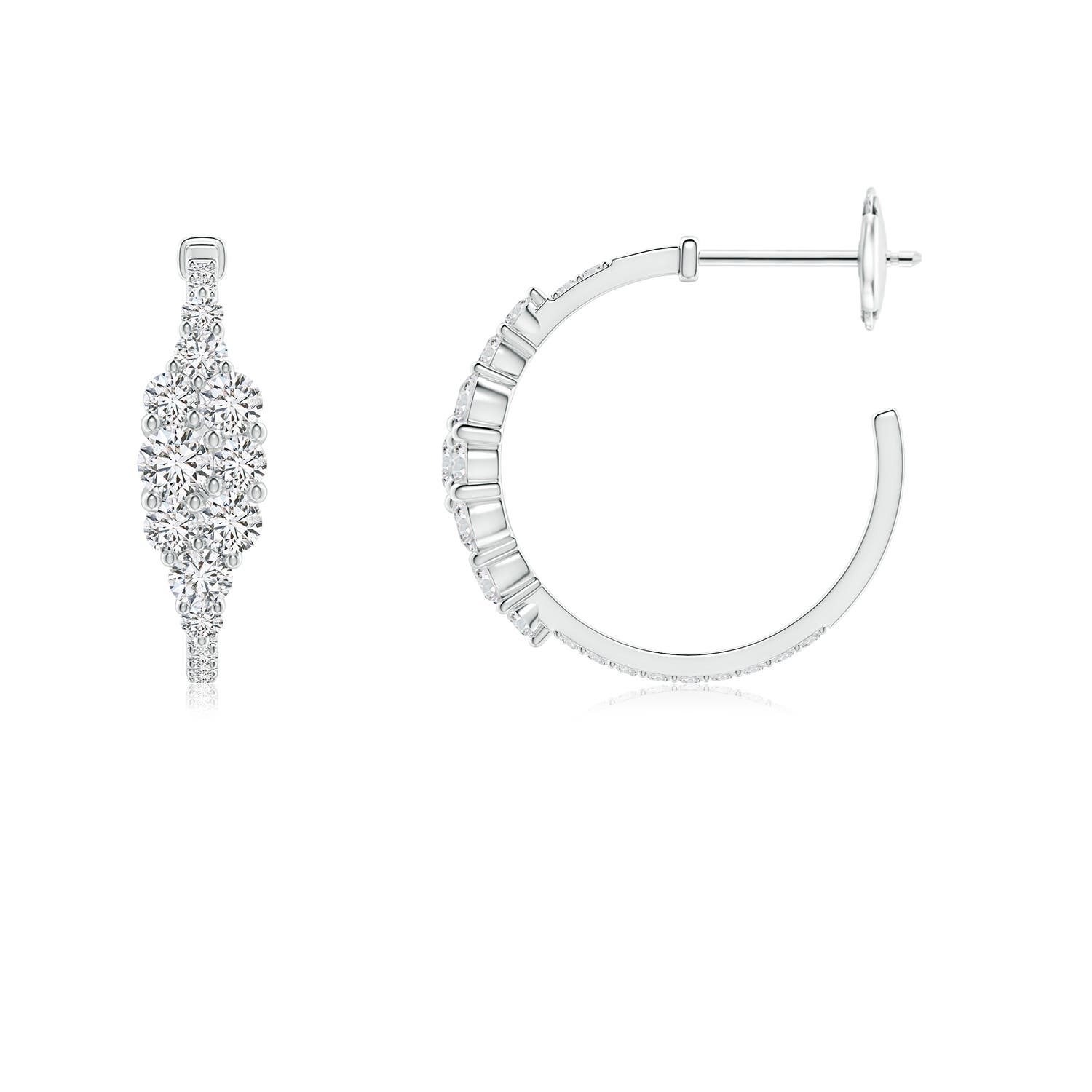 3.1mm HSI2 Diamond Cluster Asymmetrical Hoop Earrings in White Gold - side 2