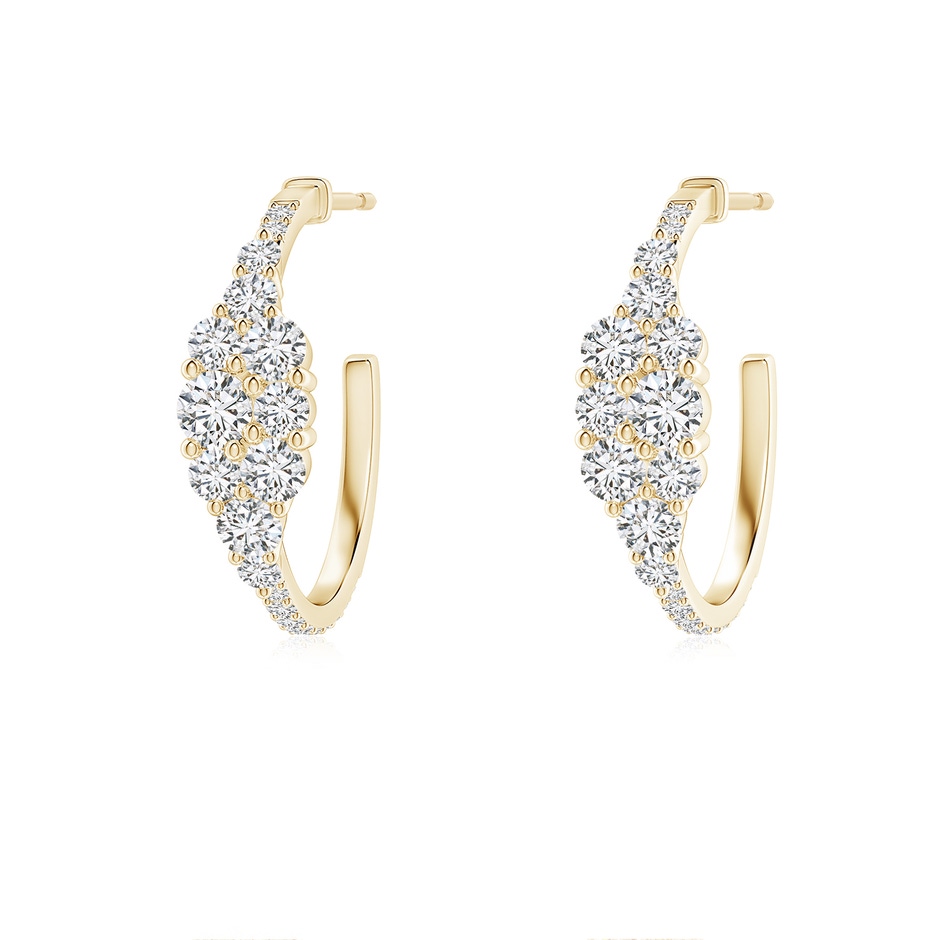 3.1mm HSI2 Diamond Cluster Asymmetrical Hoop Earrings in Yellow Gold 
