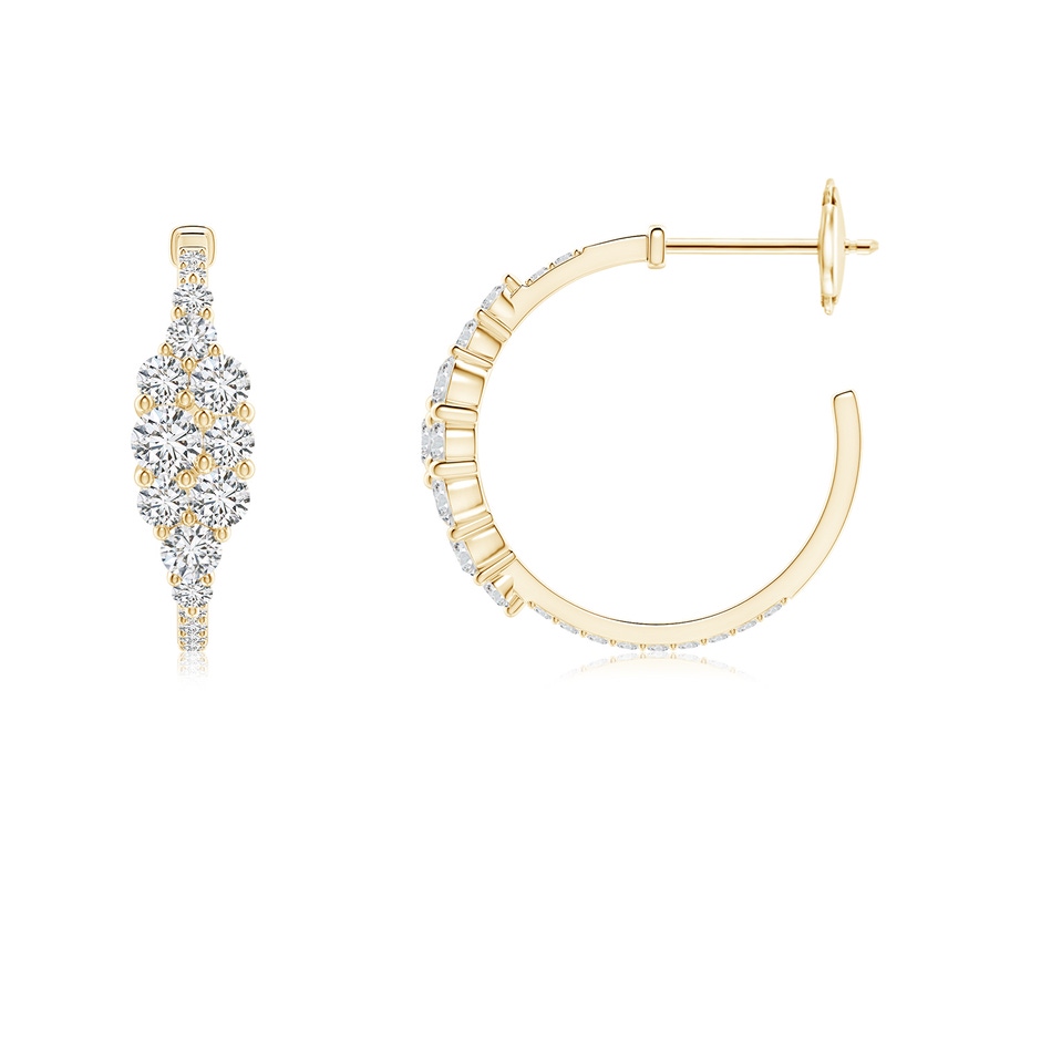 3.1mm HSI2 Diamond Cluster Asymmetrical Hoop Earrings in Yellow Gold side 199
