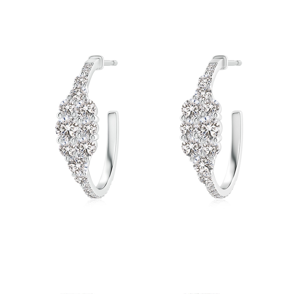 3.1mm IJI1I2 Diamond Cluster Asymmetrical Hoop Earrings in White Gold 
