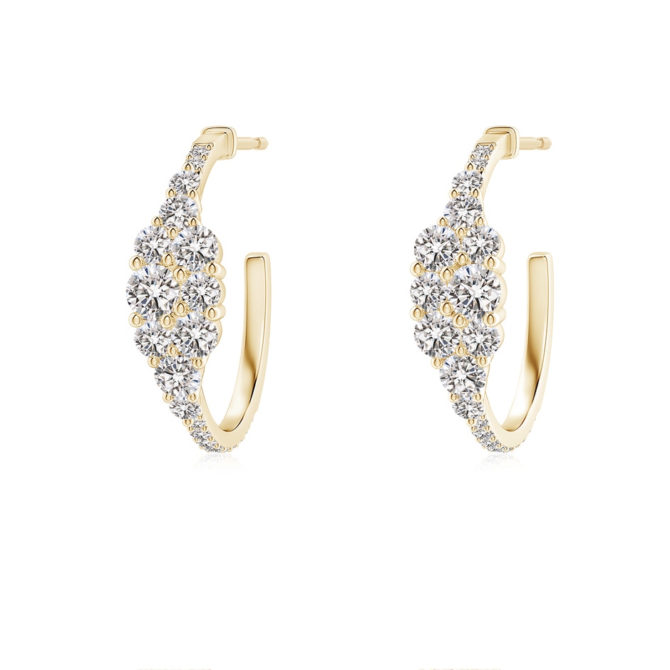 3.1mm IJI1I2 Diamond Cluster Asymmetrical Hoop Earrings in Yellow Gold 