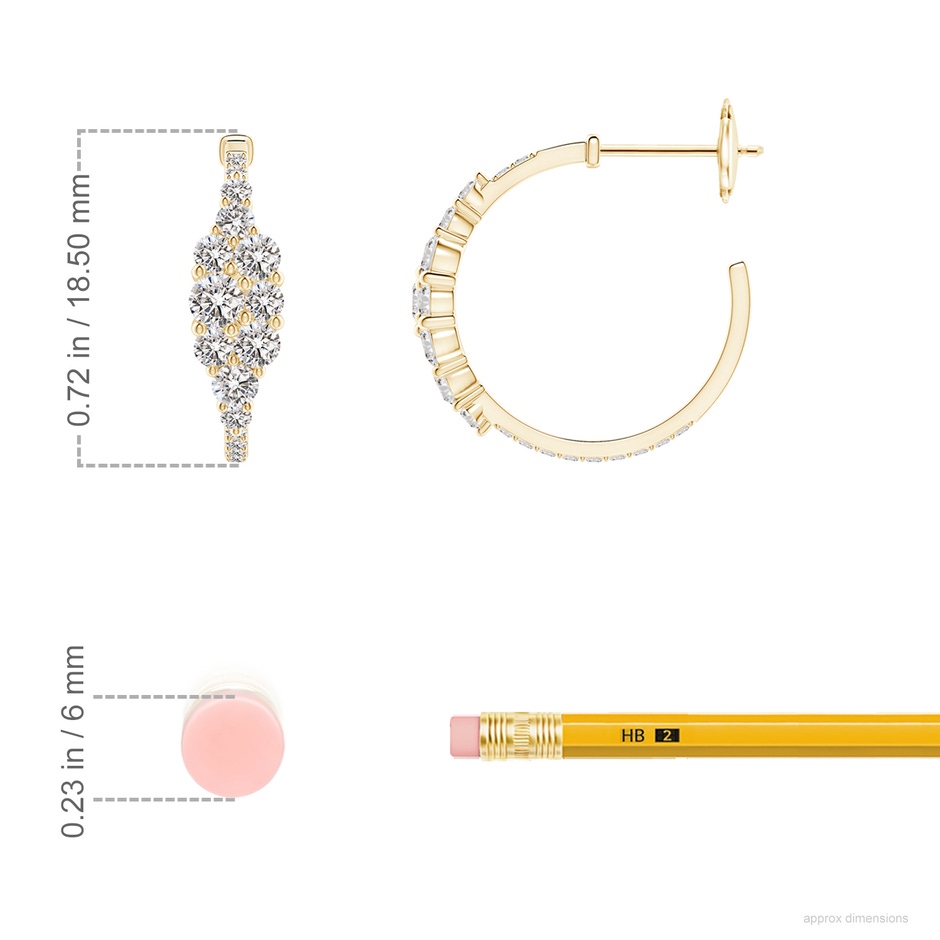 3.1mm IJI1I2 Diamond Cluster Asymmetrical Hoop Earrings in Yellow Gold ruler