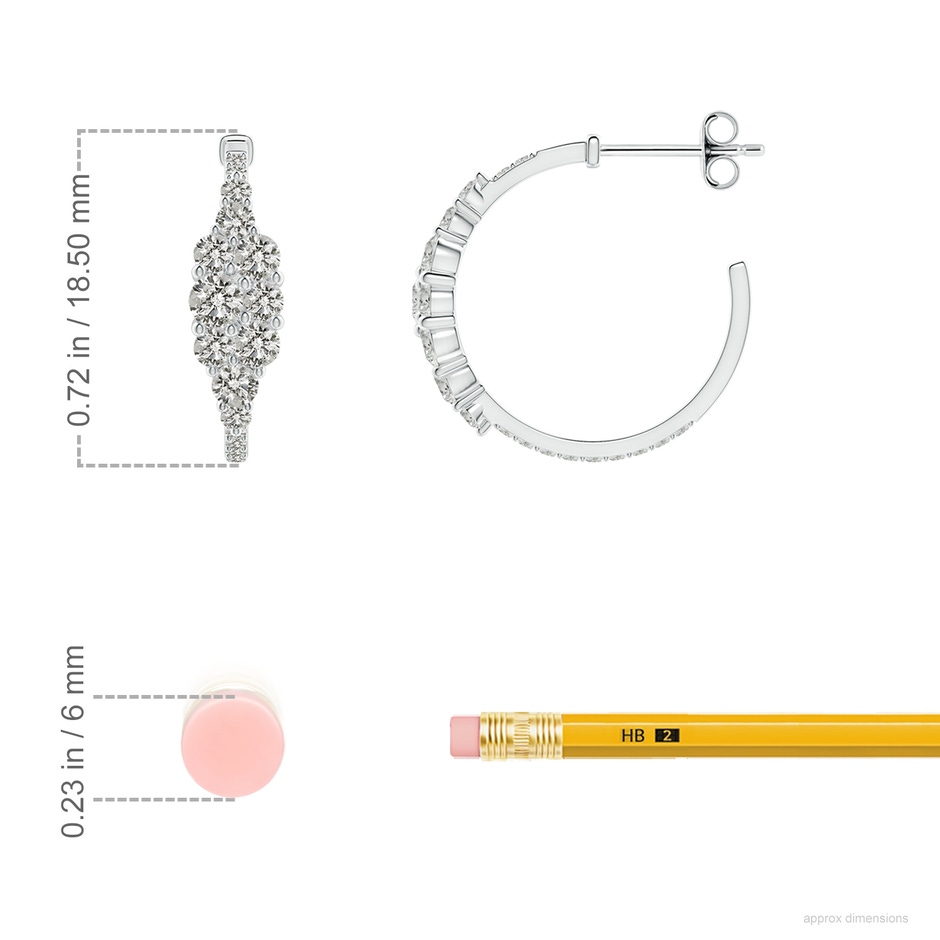 3.1mm KI3 Diamond Clustre Asymmetrical Hoop Earrings in S999 Silver ruler