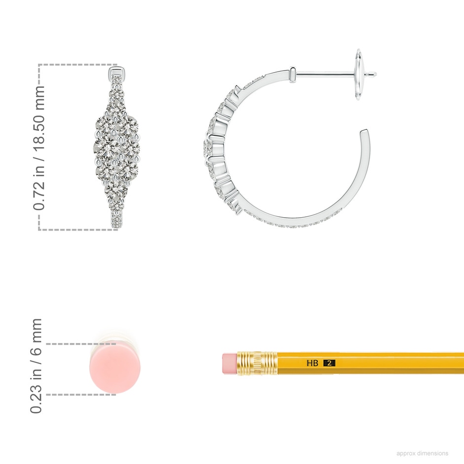 3.1mm KI3 Diamond Cluster Asymmetrical Hoop Earrings in White Gold ruler