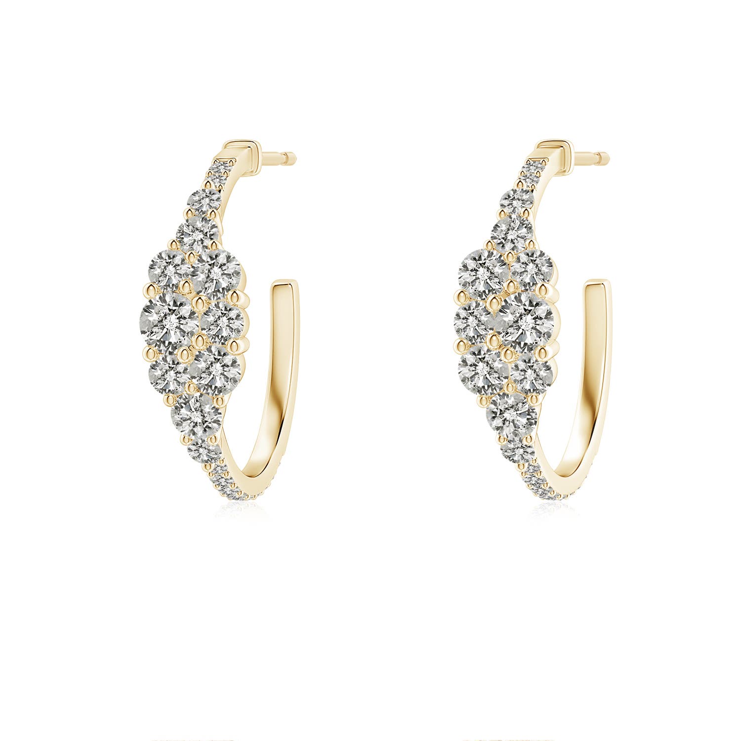 3.1mm KI3 Diamond Cluster Asymmetrical Hoop Earrings in Yellow Gold