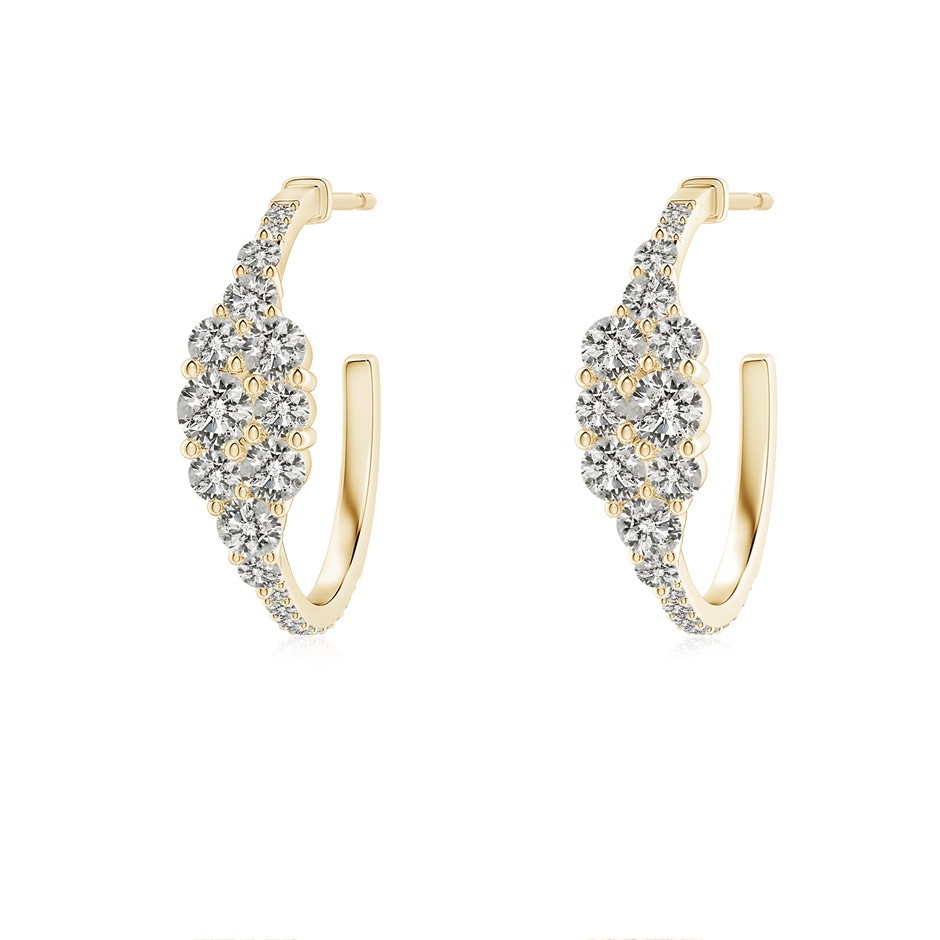 3.1mm KI3 Diamond Cluster Asymmetrical Hoop Earrings in Yellow Gold 