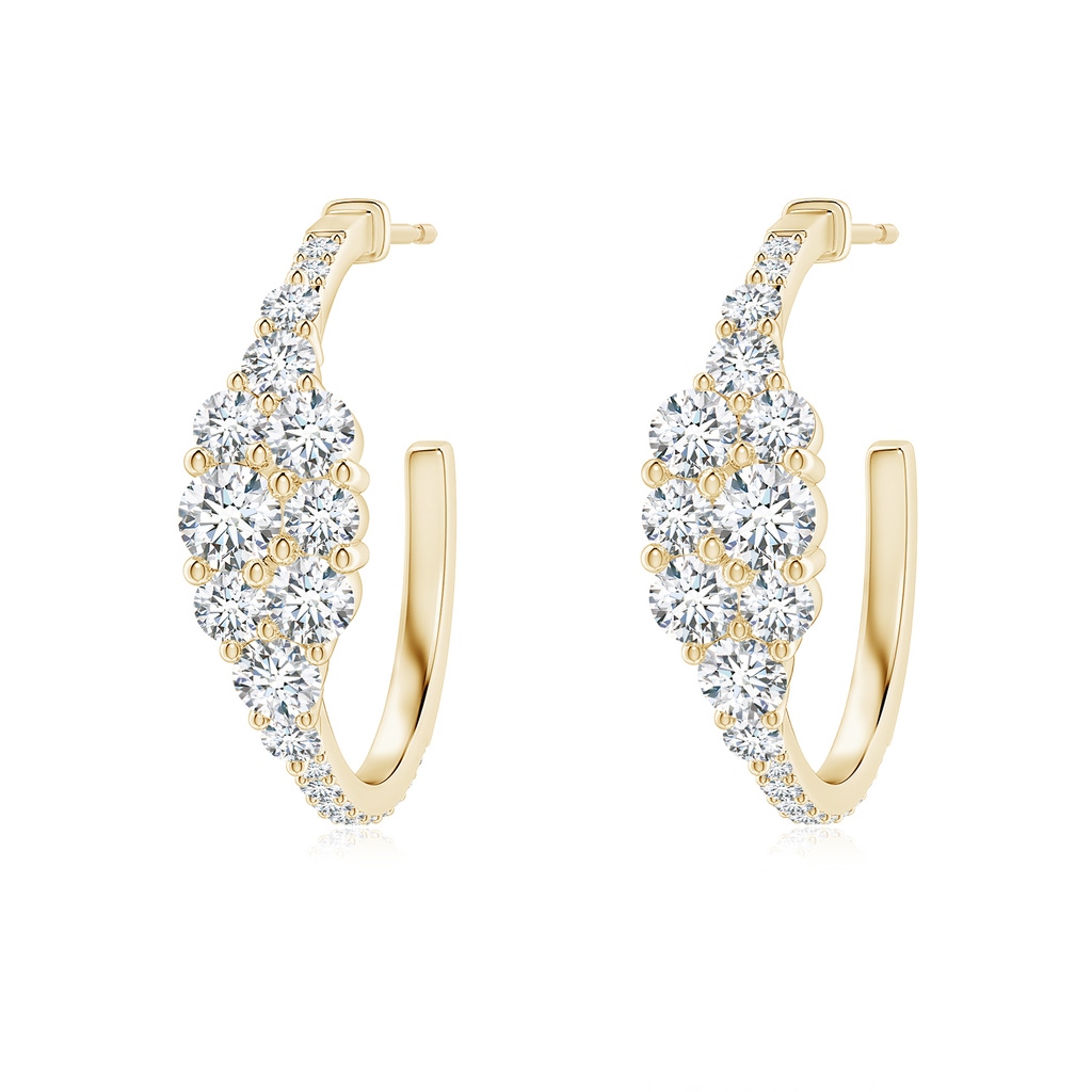 3.5mm GVS2 Diamond Clustre Asymmetrical Hoop Earrings in Yellow Gold