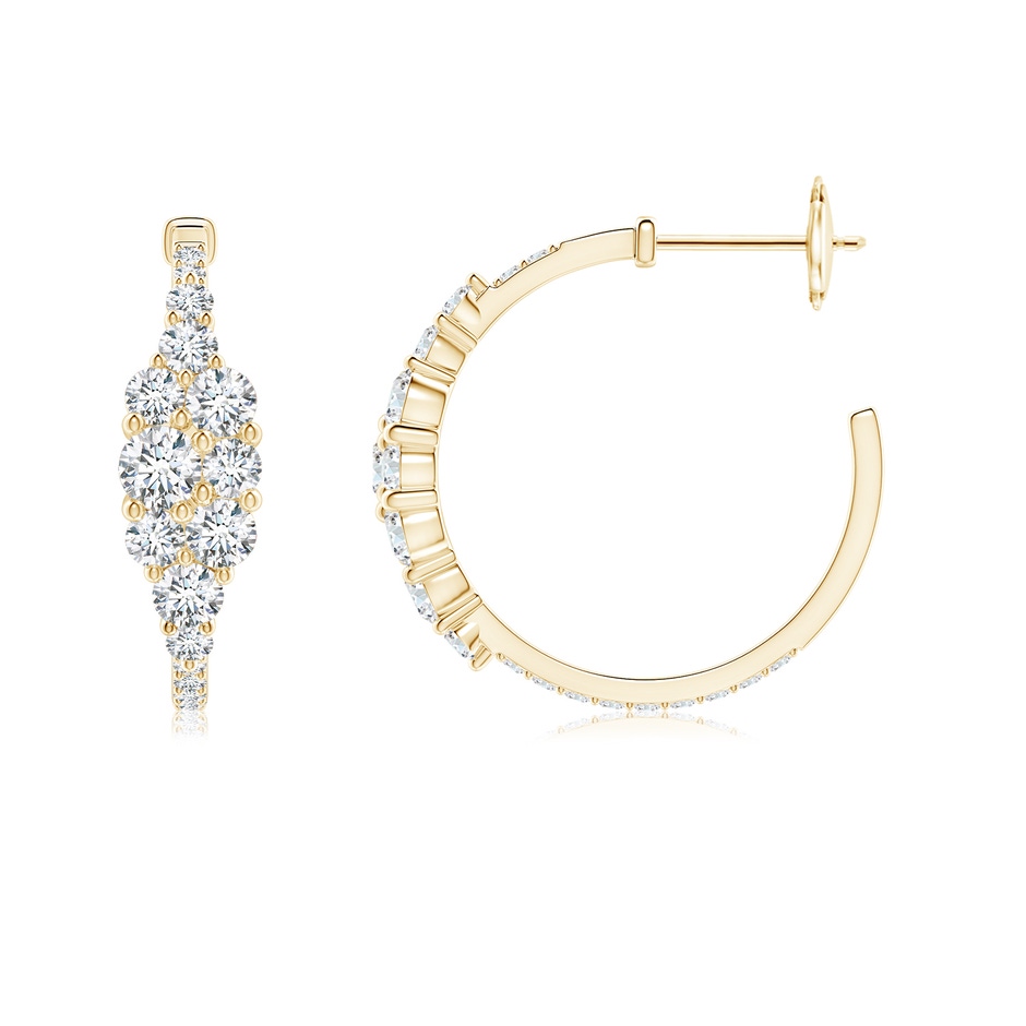 3.5mm GVS2 Diamond Clustre Asymmetrical Hoop Earrings in Yellow Gold side 199