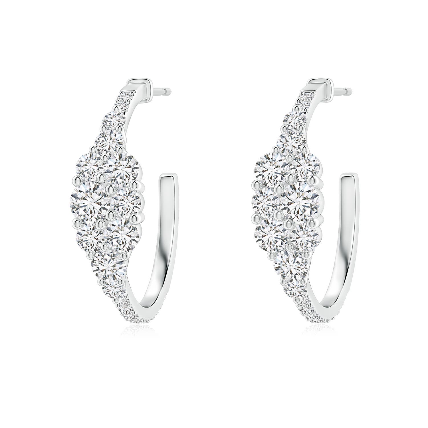 3.5mm HSI2 Diamond Cluster Asymmetrical Hoop Earrings in White Gold