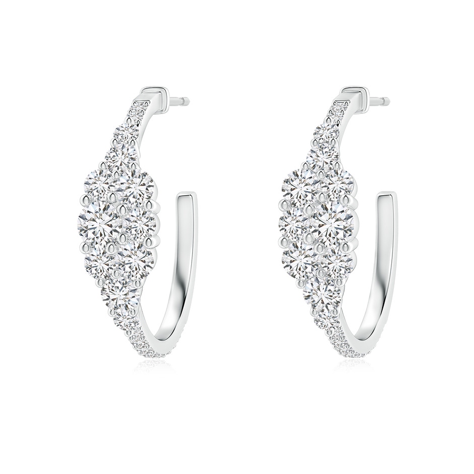 3.5mm HSI2 Diamond Cluster Asymmetrical Hoop Earrings in White Gold 