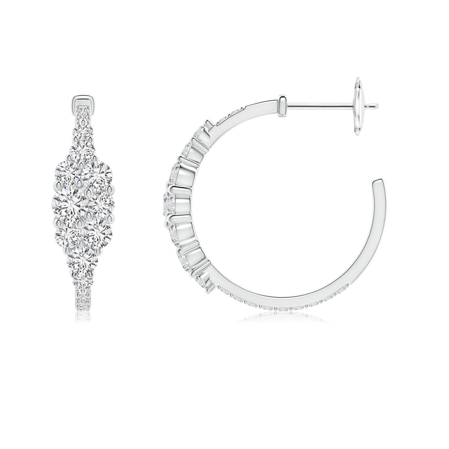3.5mm HSI2 Diamond Cluster Asymmetrical Hoop Earrings in White Gold