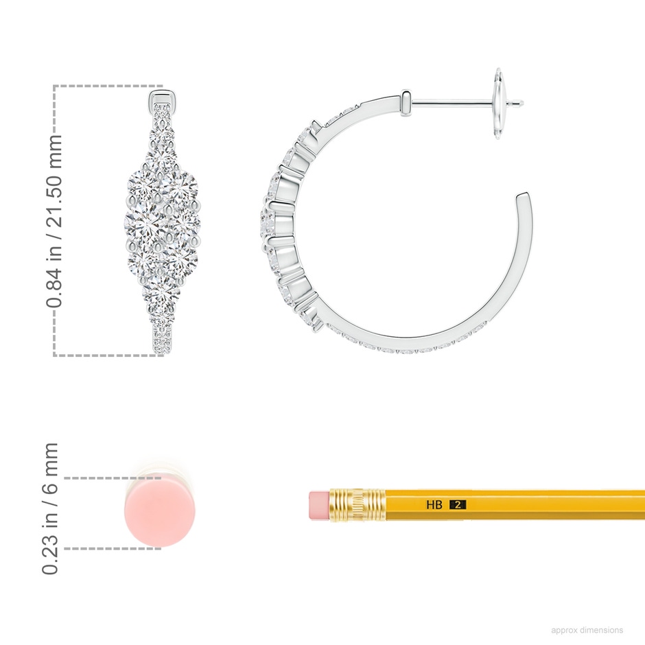 3.5mm HSI2 Diamond Cluster Asymmetrical Hoop Earrings in White Gold ruler