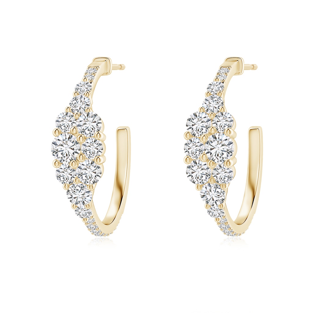 3.5mm HSI2 Diamond Cluster Asymmetrical Hoop Earrings in Yellow Gold