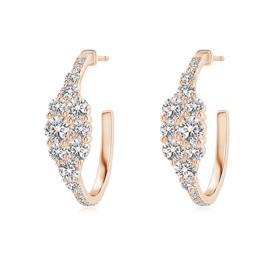 3.5mm IJI1I2 Diamond Cluster Asymmetrical Hoop Earrings in Rose Gold 