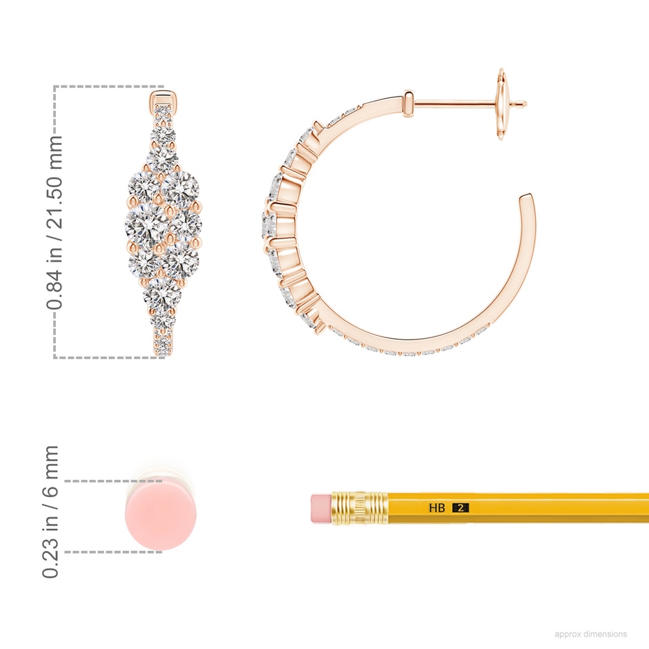 3.5mm IJI1I2 Diamond Cluster Asymmetrical Hoop Earrings in Rose Gold ruler