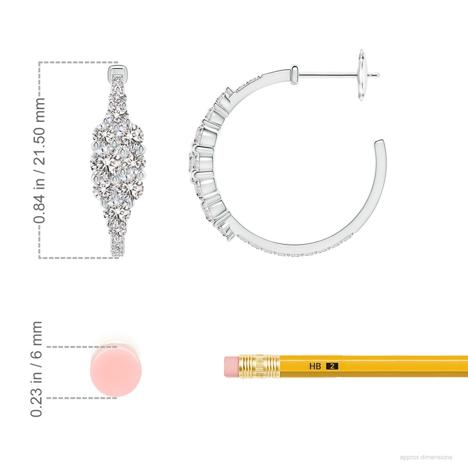 3.5mm IJI1I2 Diamond Clustre Asymmetrical Hoop Earrings in White Gold ruler