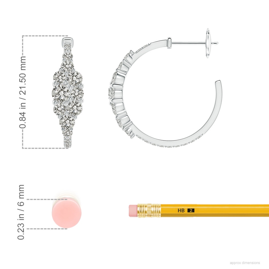 3.5mm KI3 Diamond Cluster Asymmetrical Hoop Earrings in White Gold ruler