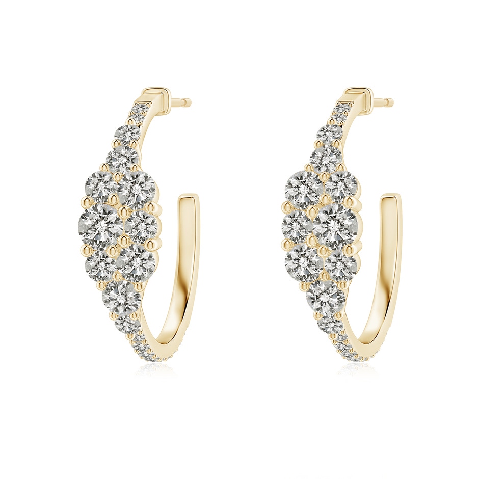 3.5mm KI3 Diamond Cluster Asymmetrical Hoop Earrings in Yellow Gold 