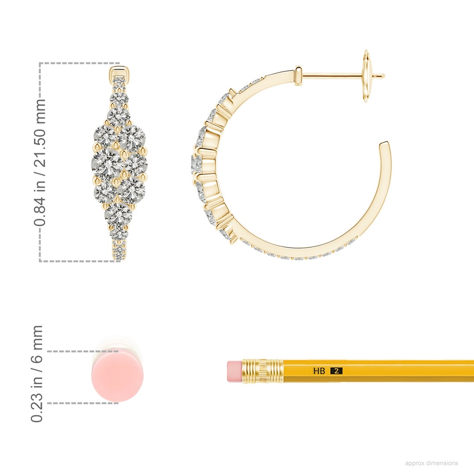 3.5mm KI3 Diamond Cluster Asymmetrical Hoop Earrings in Yellow Gold ruler