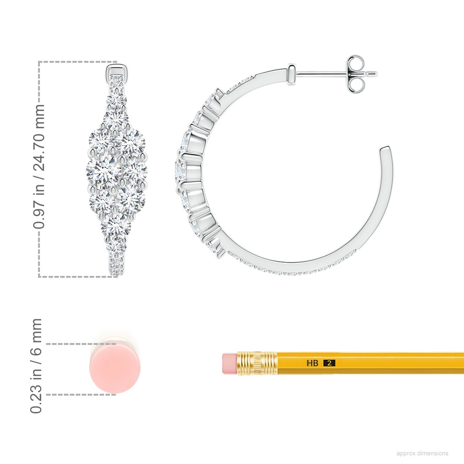 4mm GVS2 Diamond Clustre Asymmetrical Hoop Earrings in S999 Silver ruler