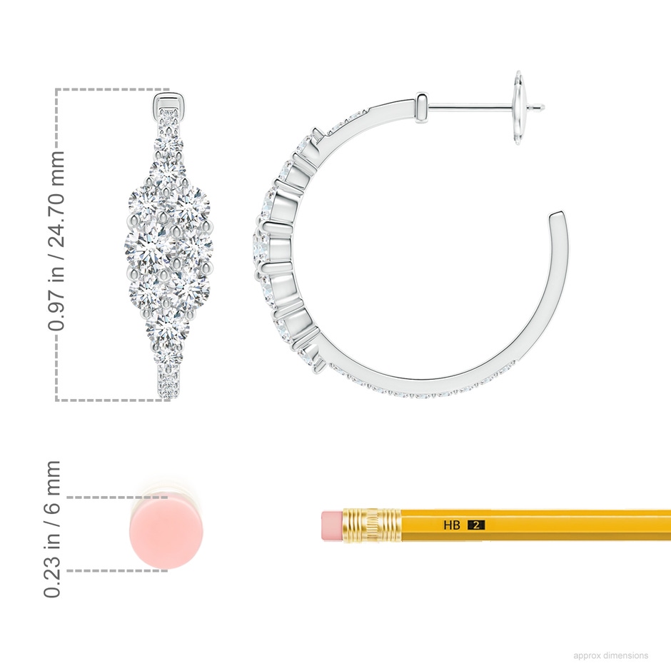 4mm GVS2 Diamond Cluster Asymmetrical Hoop Earrings in White Gold ruler