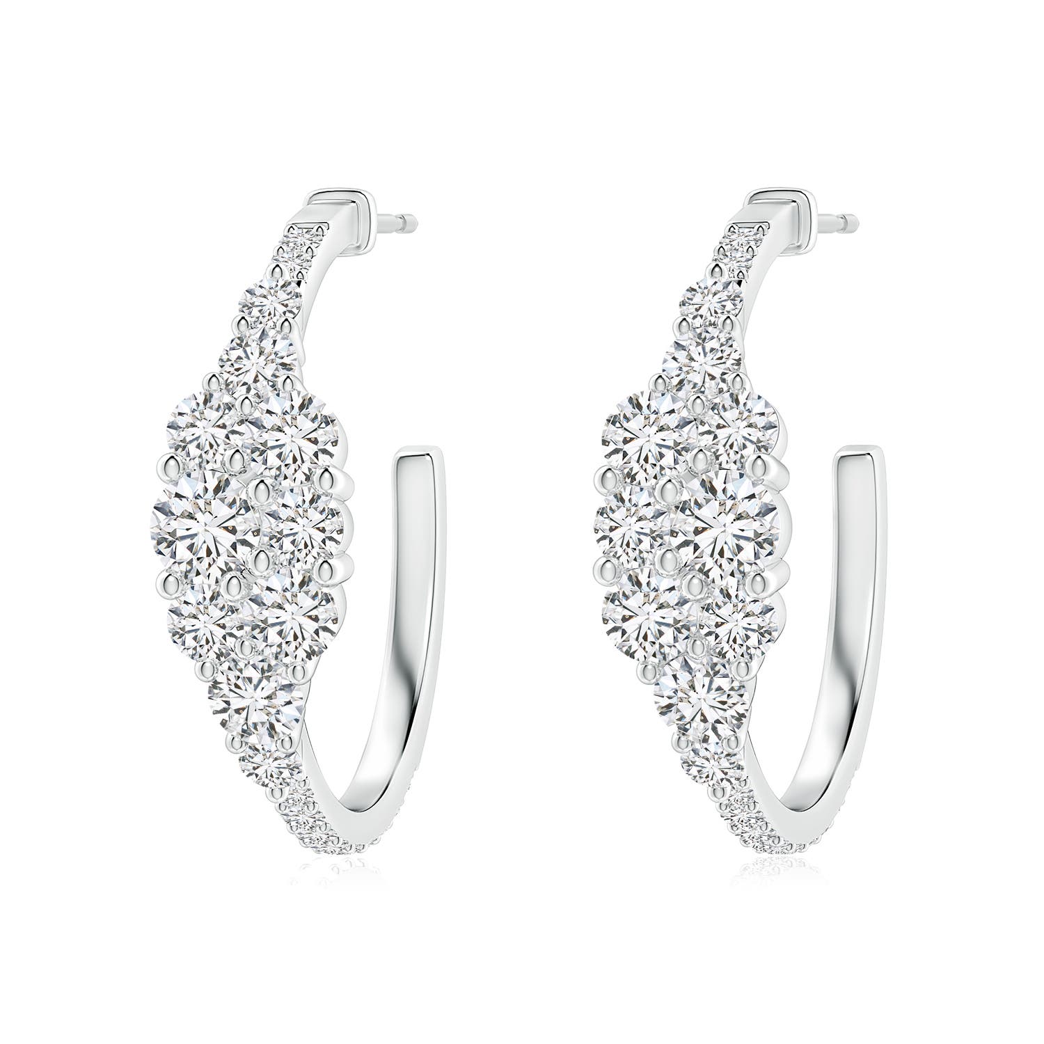 4mm HSI2 Diamond Cluster Asymmetrical Hoop Earrings in White Gold
