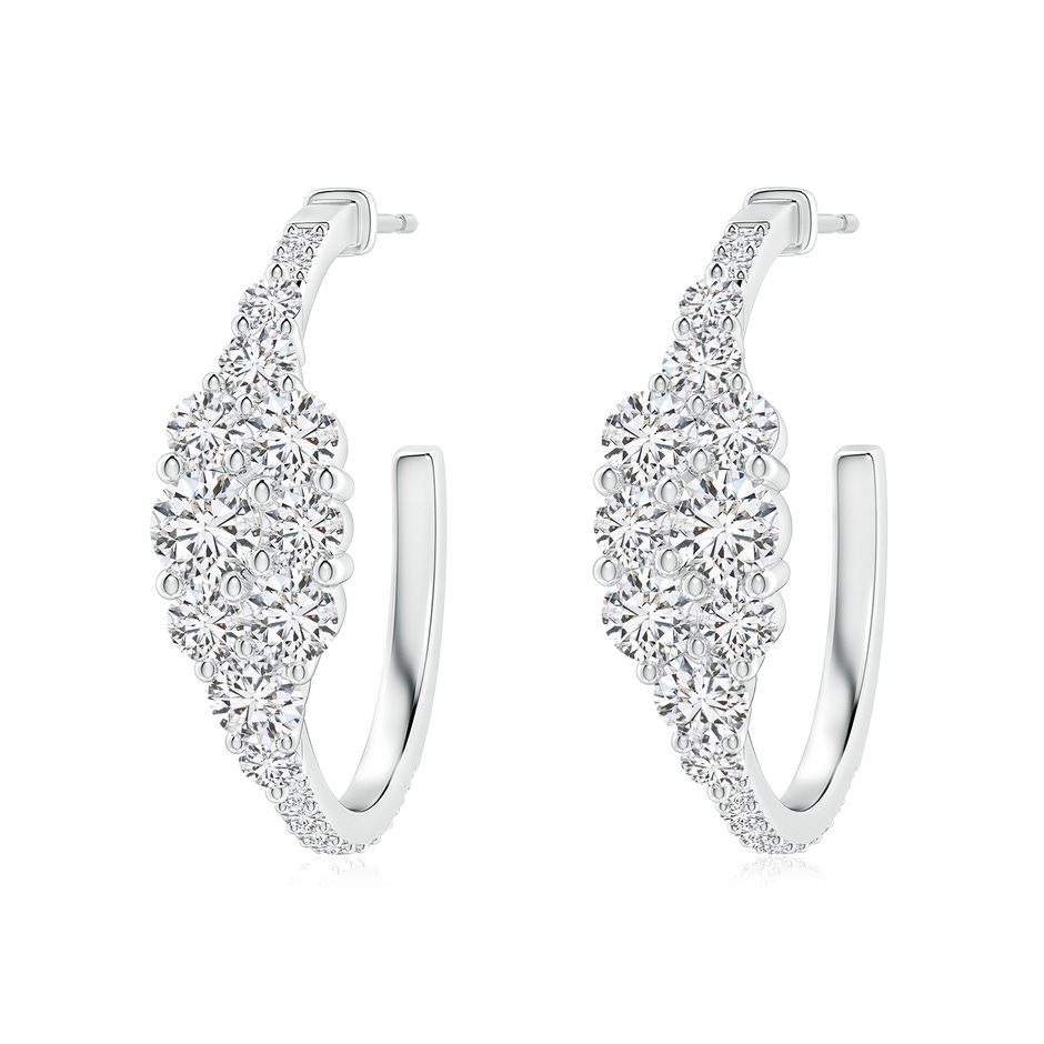4mm HSI2 Diamond Cluster Asymmetrical Hoop Earrings in White Gold 