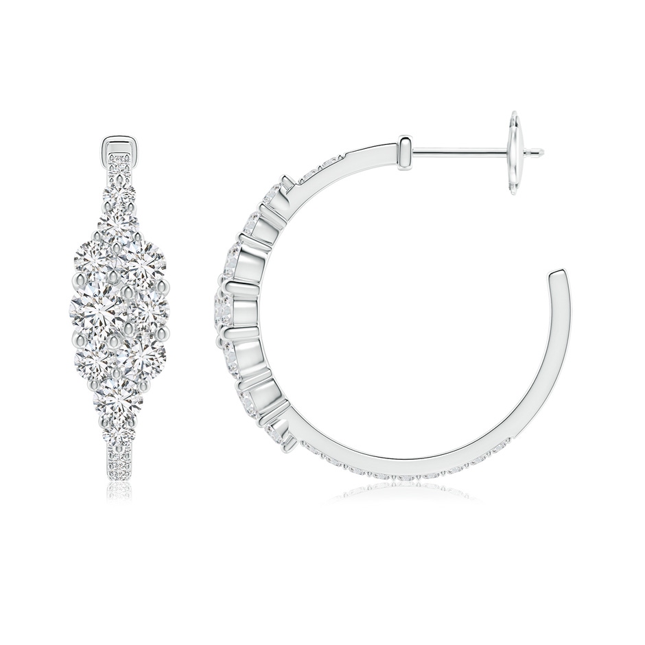 4mm HSI2 Diamond Cluster Asymmetrical Hoop Earrings in White Gold side 199