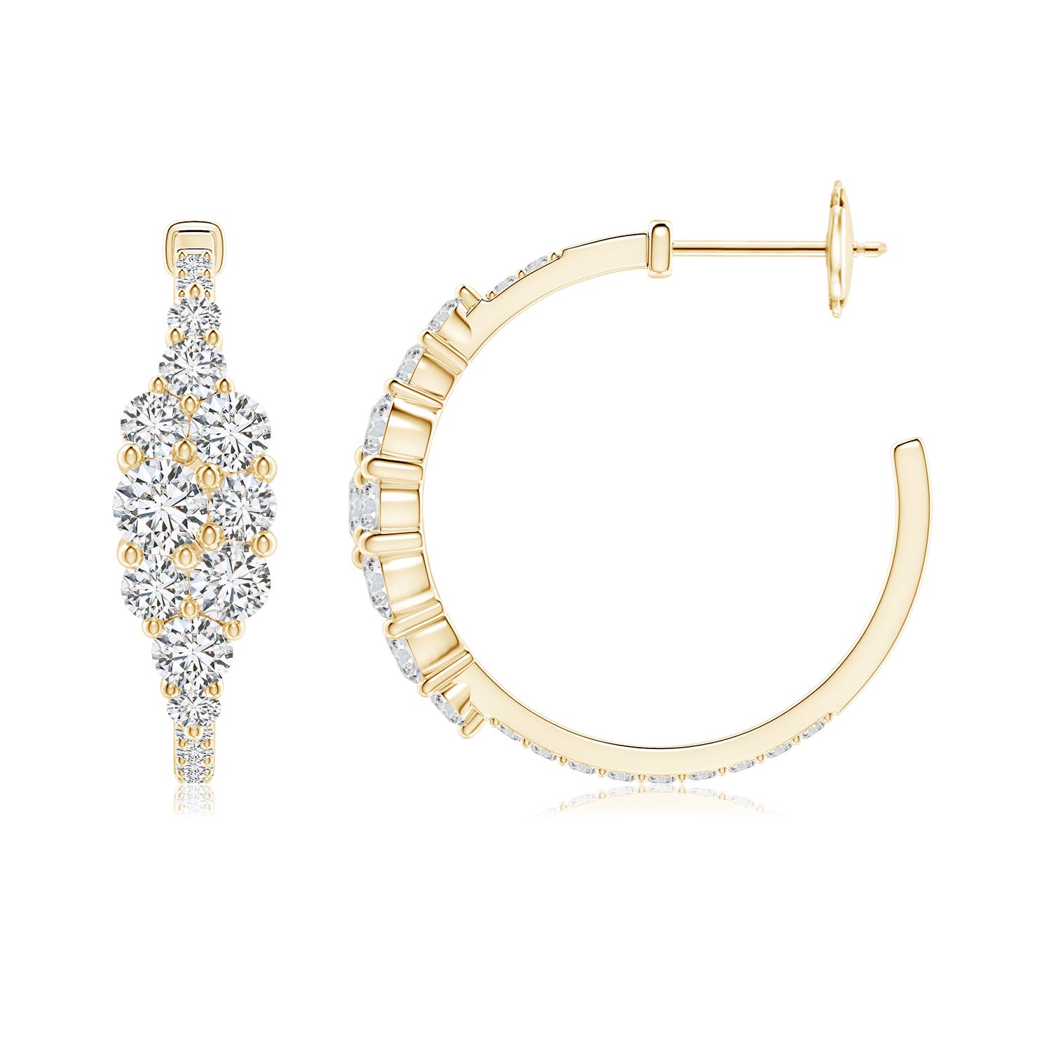 4mm HSI2 Diamond Cluster Asymmetrical Hoop Earrings in Yellow Gold
