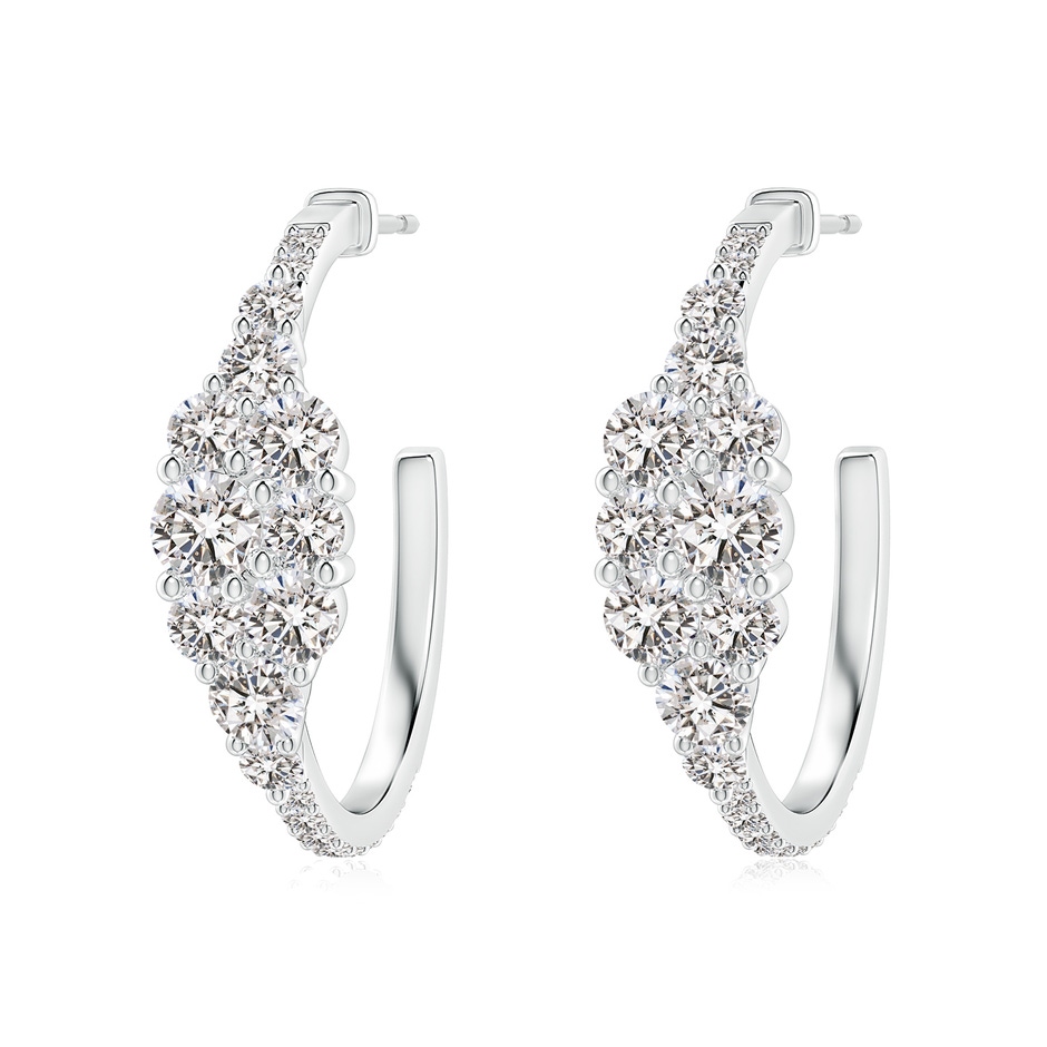 4mm IJI1I2 Diamond Cluster Asymmetrical Hoop Earrings in White Gold 