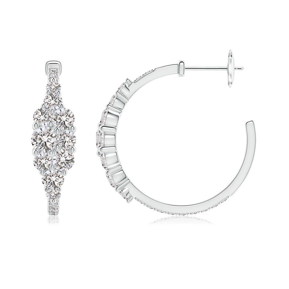 4mm IJI1I2 Diamond Cluster Asymmetrical Hoop Earrings in White Gold side 199