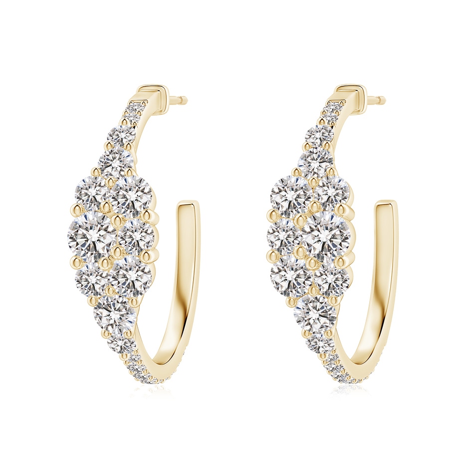 4mm IJI1I2 Diamond Cluster Asymmetrical Hoop Earrings in Yellow Gold 