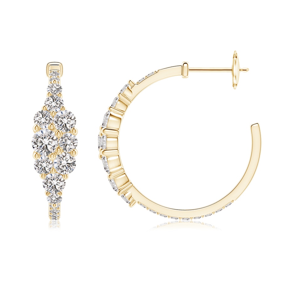 4mm IJI1I2 Diamond Cluster Asymmetrical Hoop Earrings in Yellow Gold side 199