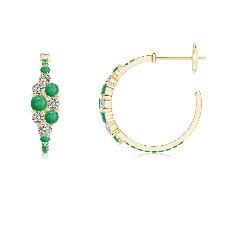 3.1mm A Emerald & Diamond Cluster Asymmetrical Hoop Earrings in Yellow Gold side 199