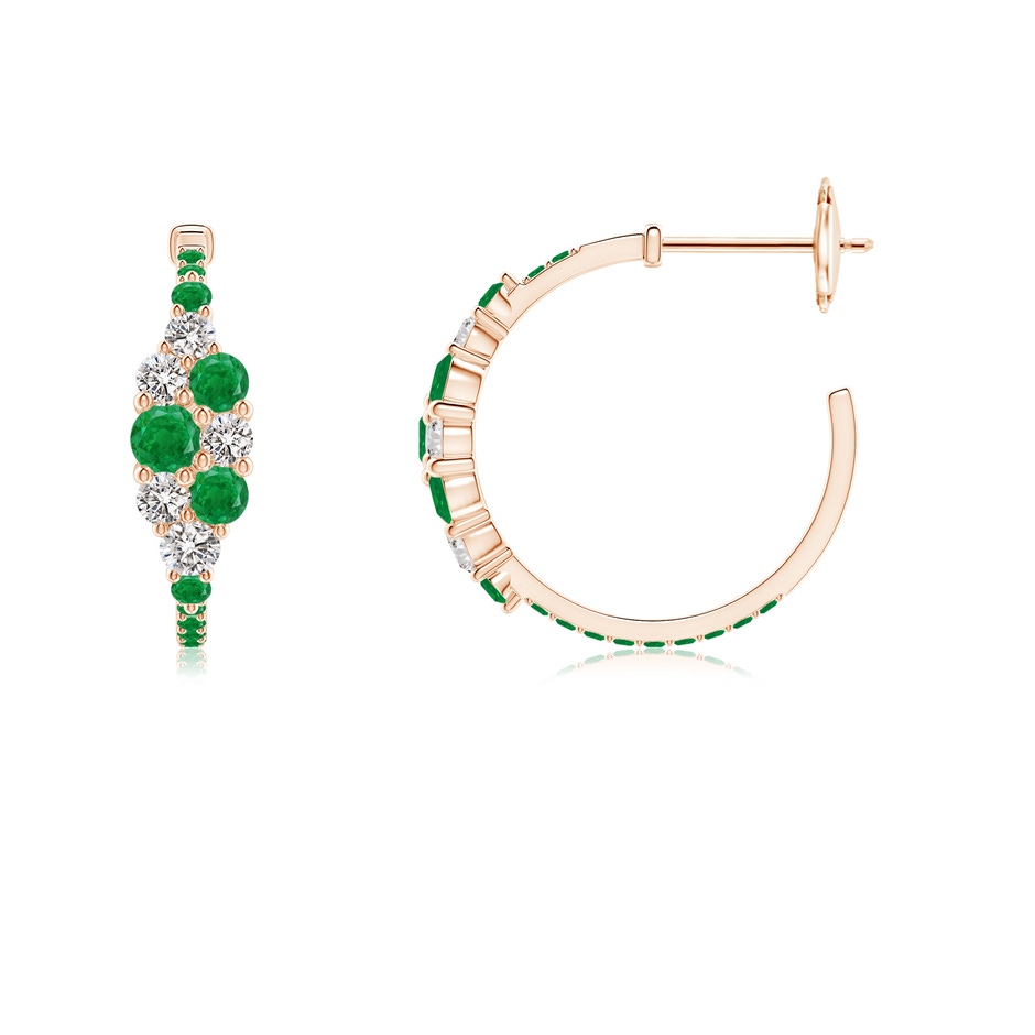 3.1mm AA Emerald & Diamond Cluster Asymmetrical Hoop Earrings in Rose Gold side 199