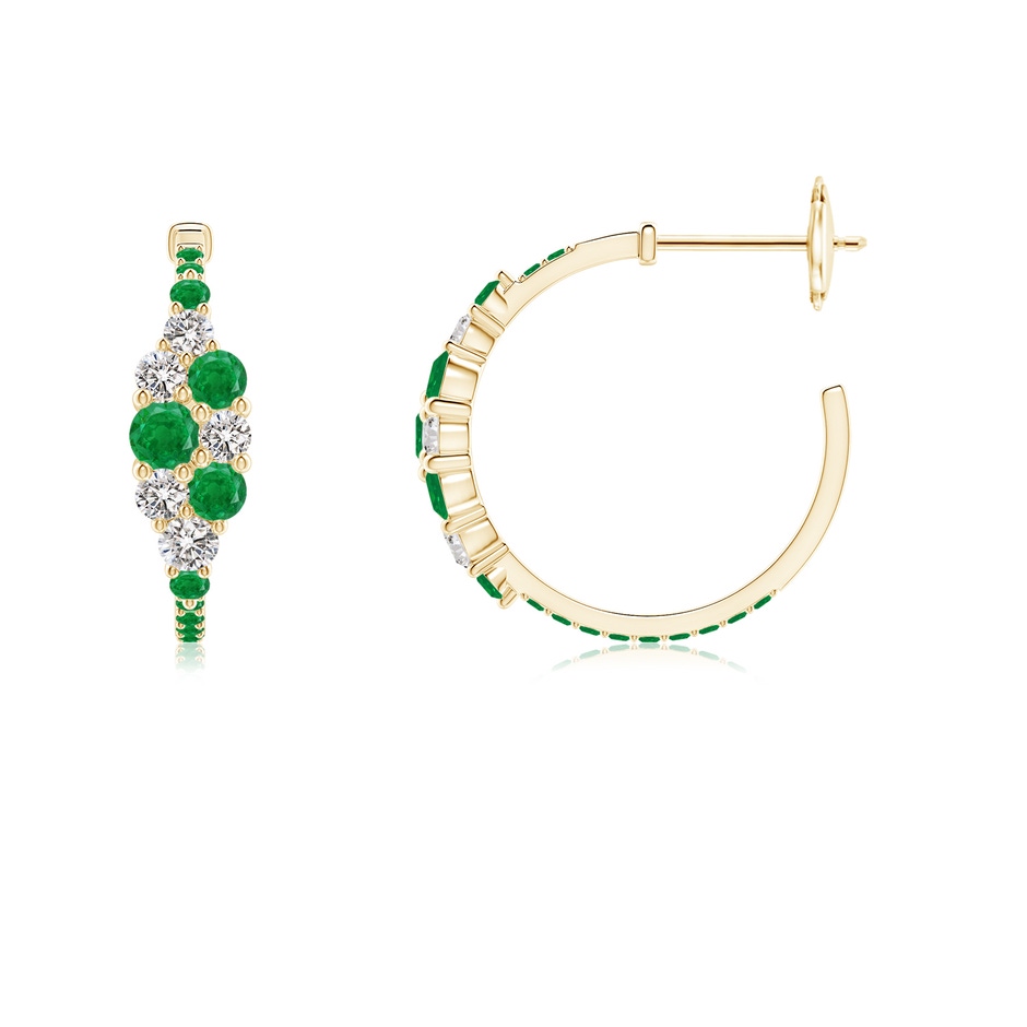 3.1mm AA Emerald & Diamond Cluster Asymmetrical Hoop Earrings in Yellow Gold side 199
