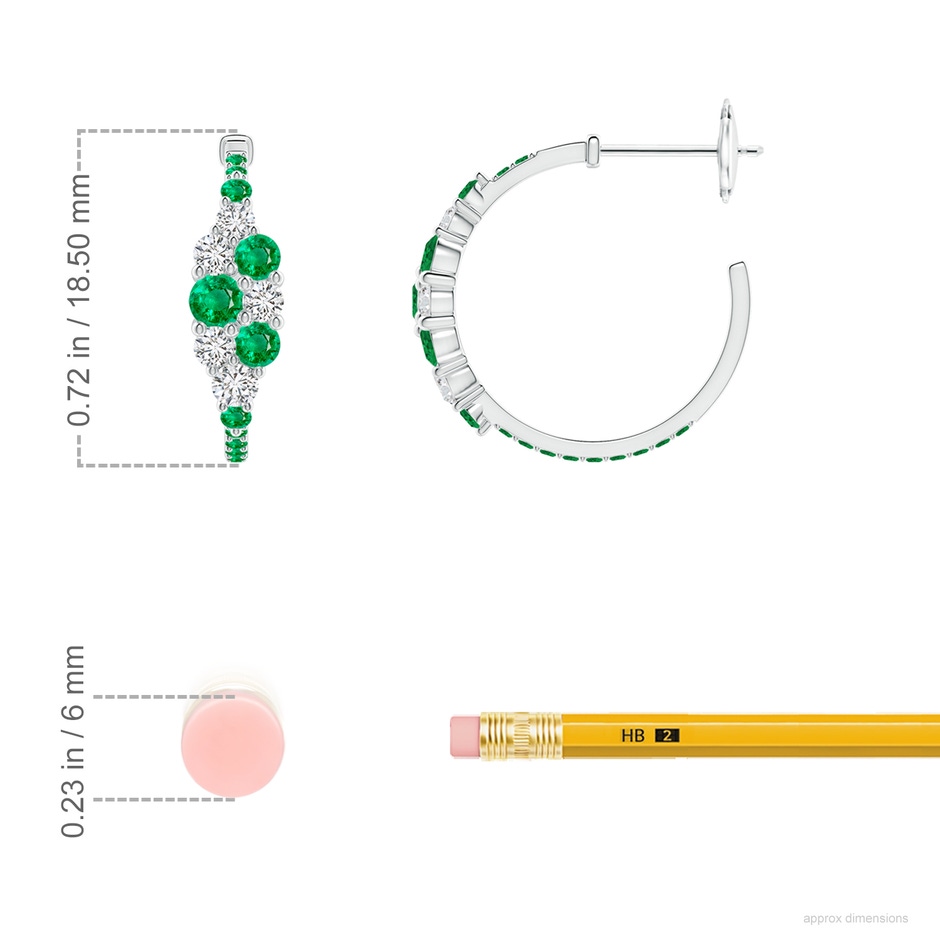 3.1mm AAA Emerald & Diamond Clustre Asymmetrical Hoop Earrings in White Gold ruler