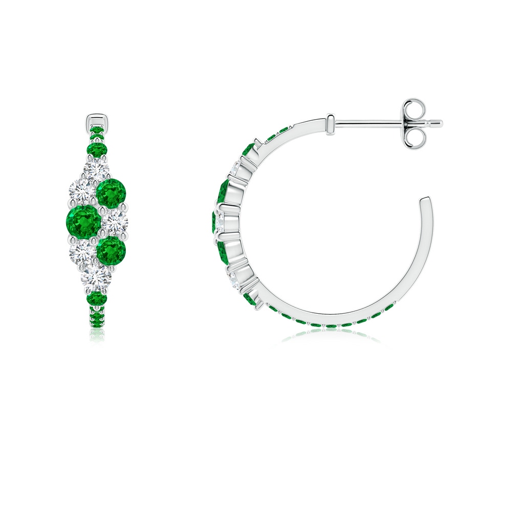 3.1mm AAAA Emerald & Diamond Clustre Asymmetrical Hoop Earrings in S999 Silver - side 199
