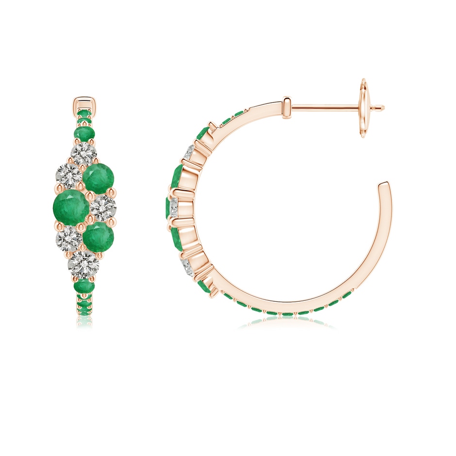 3.5mm A Emerald & Diamond Cluster Asymmetrical Hoop Earrings in Rose Gold side 199