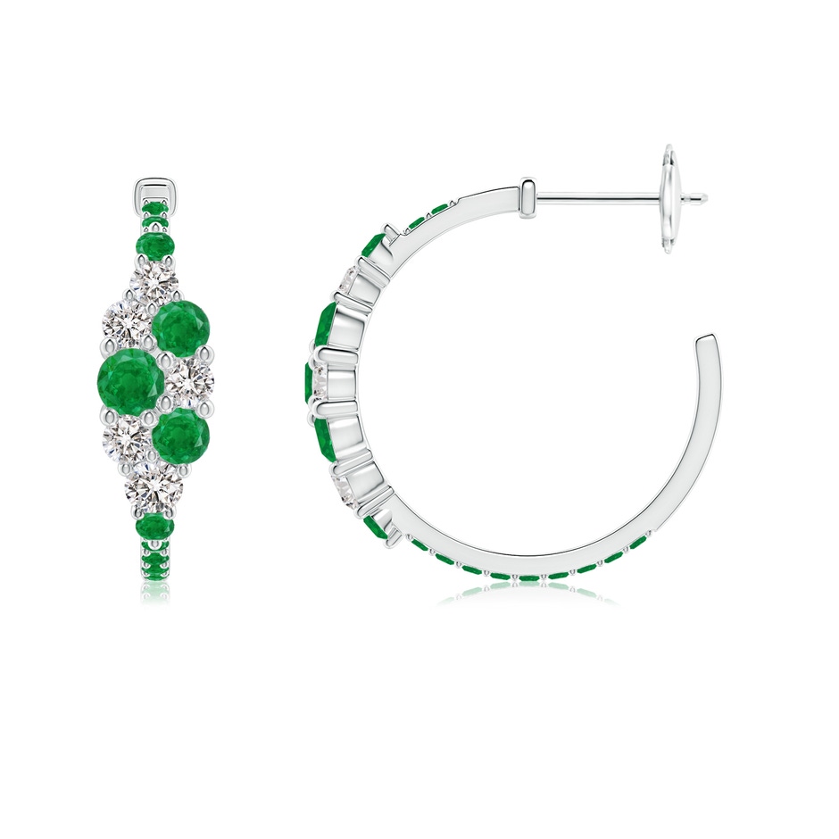 3.5mm AA Emerald & Diamond Cluster Asymmetrical Hoop Earrings in White Gold side 199