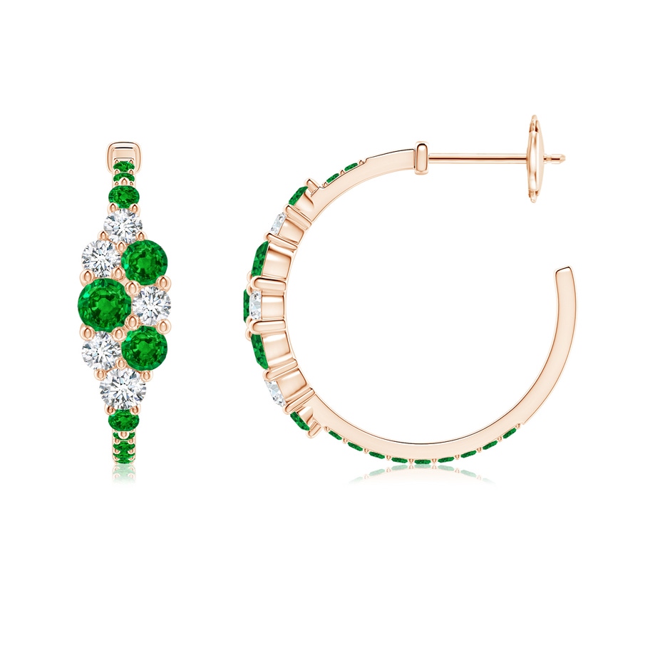 3.5mm AAAA Emerald & Diamond Cluster Asymmetrical Hoop Earrings in Rose Gold side 199