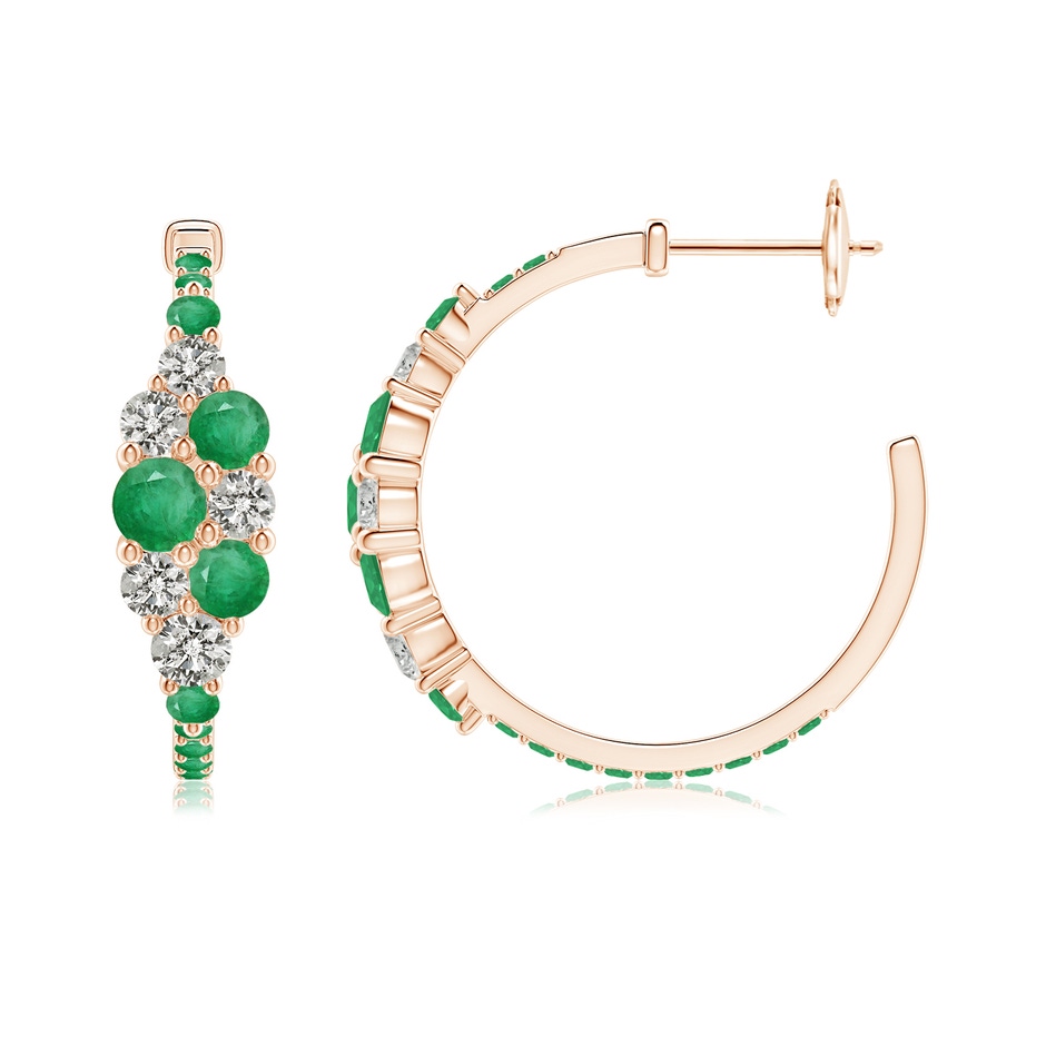 4mm A Emerald & Diamond Cluster Asymmetrical Hoop Earrings in Rose Gold side 199