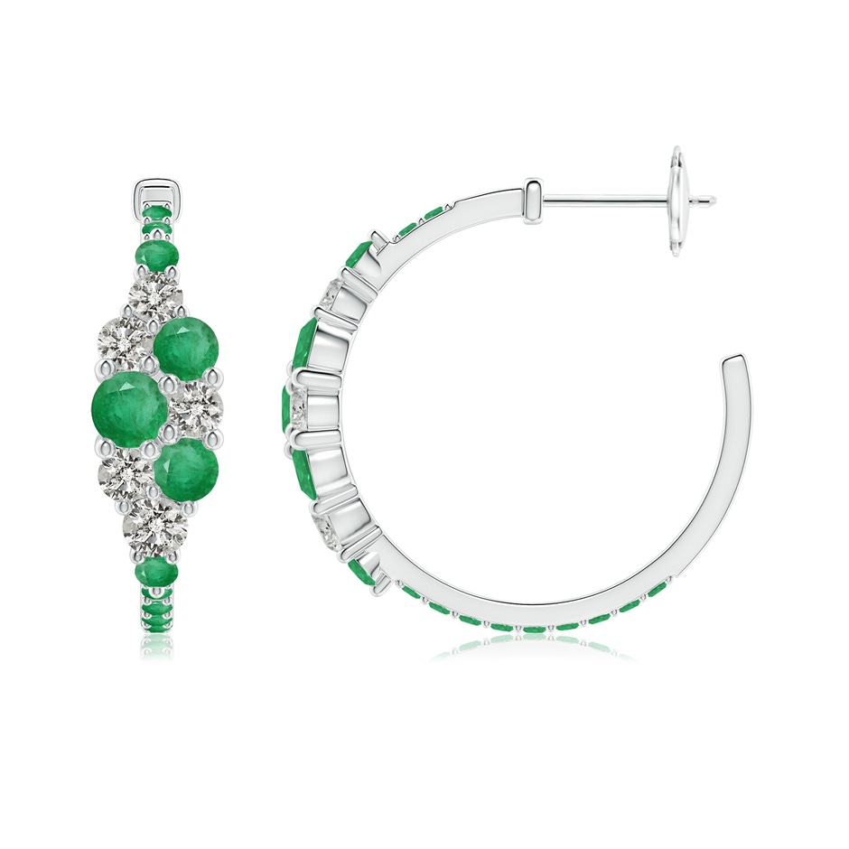 4mm A Emerald & Diamond Cluster Asymmetrical Hoop Earrings in White Gold side 199