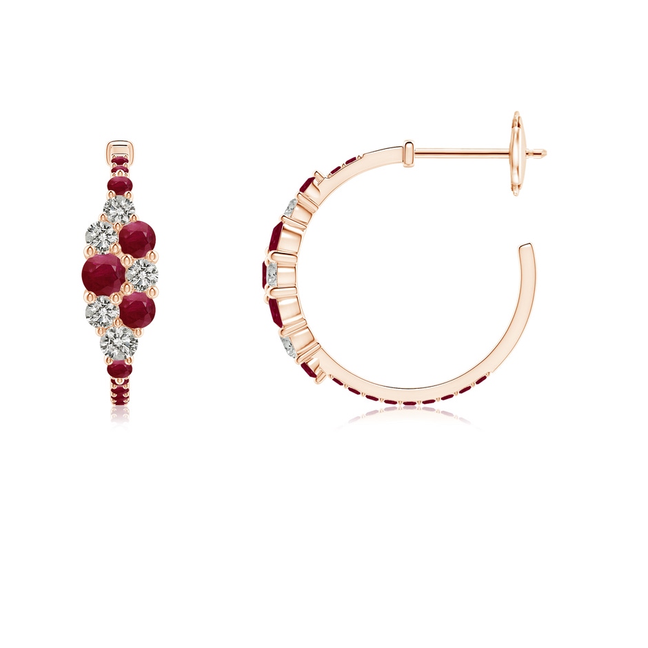 3.1mm A Ruby & Diamond Cluster Asymmetrical Hoop Earrings in Rose Gold side 199